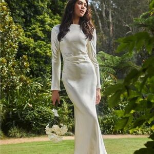 Selfie Leslie Cream Satin Long Sleeve Dress